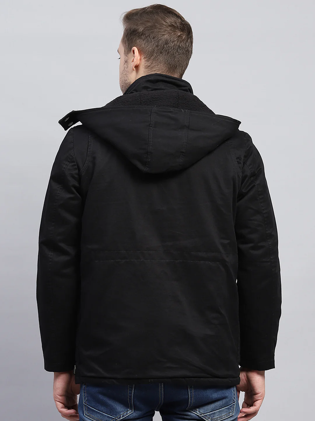 Men Black Solid Detachable Hood Full Sleeve Jacket - Image 5