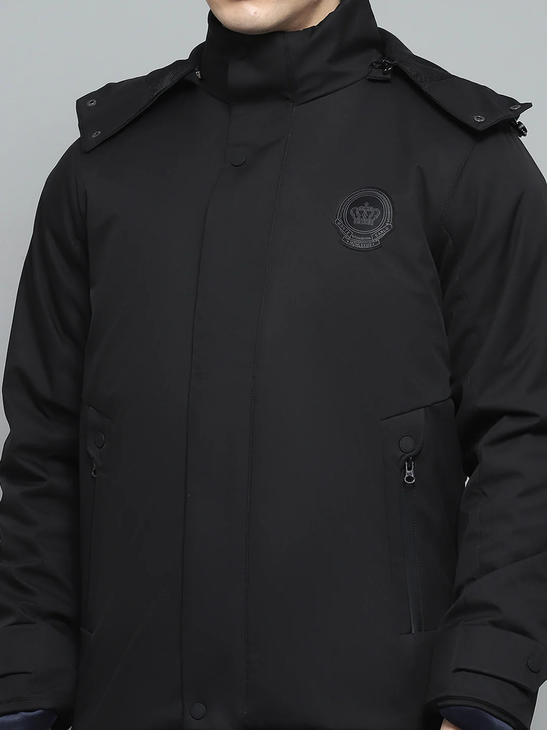 Men Black Solid Detachable Hood Full Sleeve Jacket - Image 11