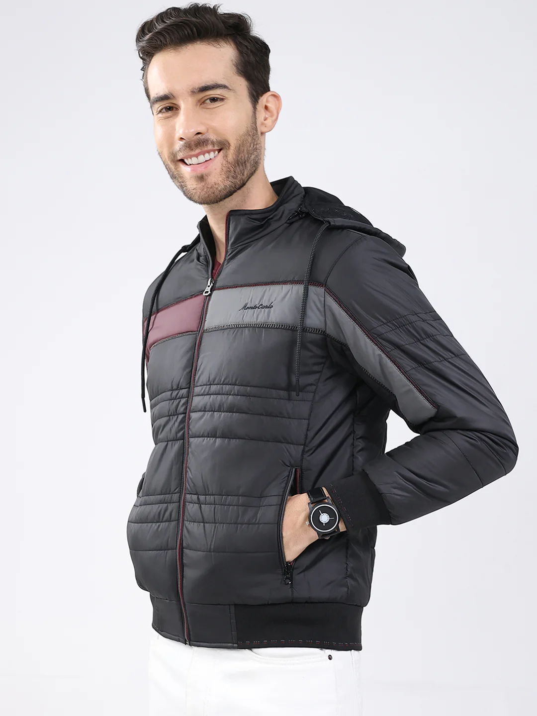 Men Black Solid Detachable Hood Full Sleeve Jacket - Image 3
