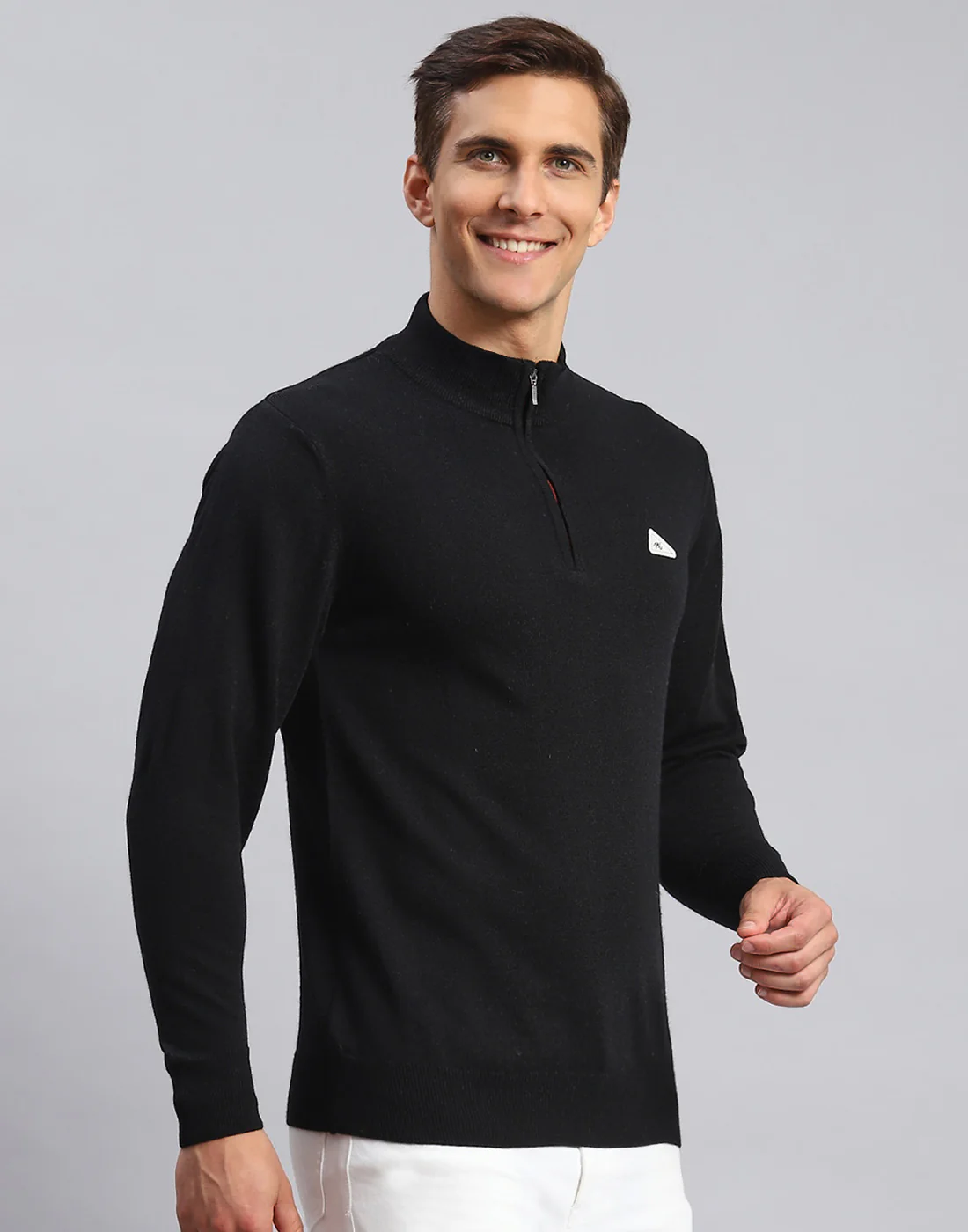Men Black Solid High Neck Full Sleeve Pullover - Image 4