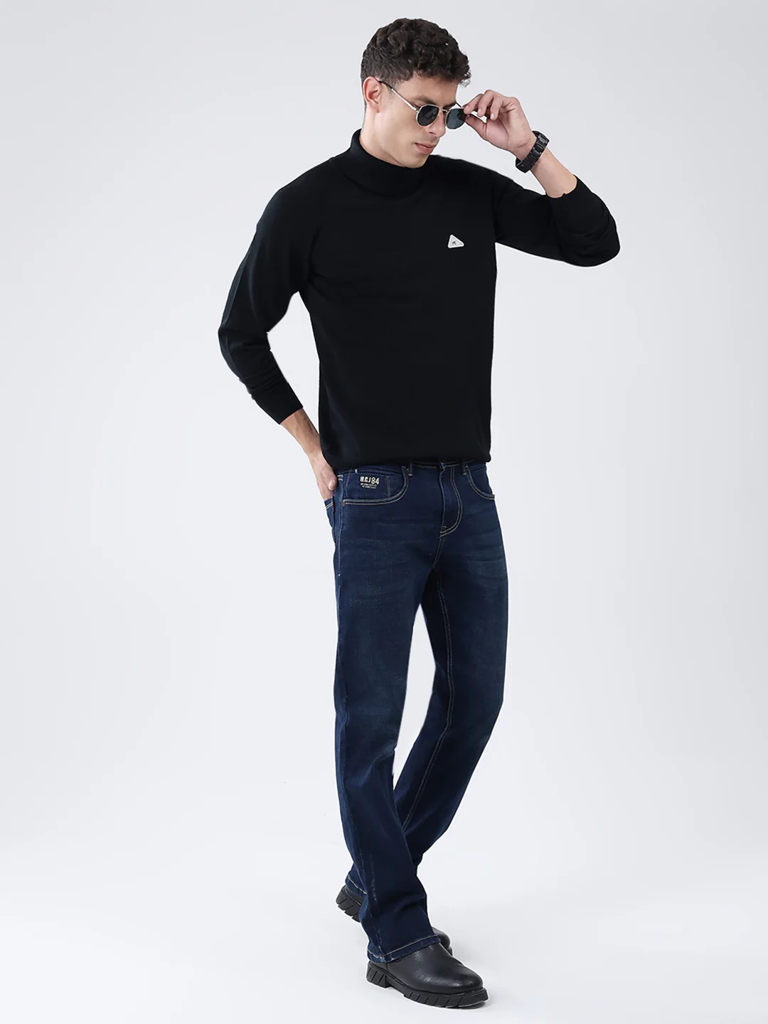 Men Black Solid High Neck Full Sleeve Pullover - Image 2
