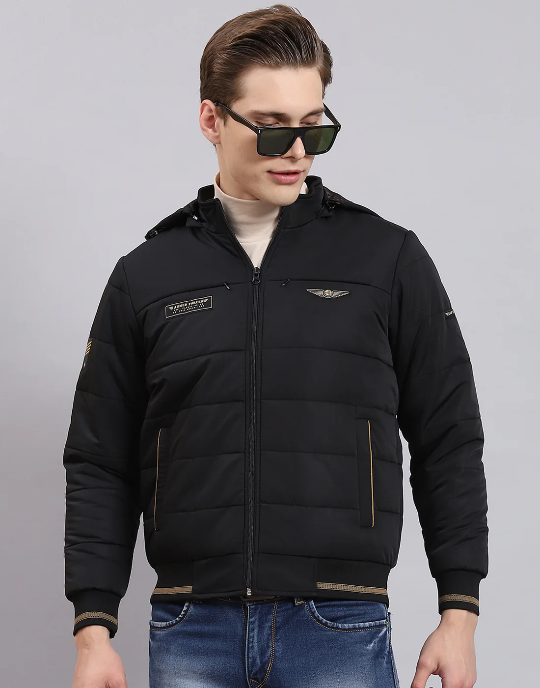 Men Black Solid Hooded Full Sleeve Jacket - Image 3