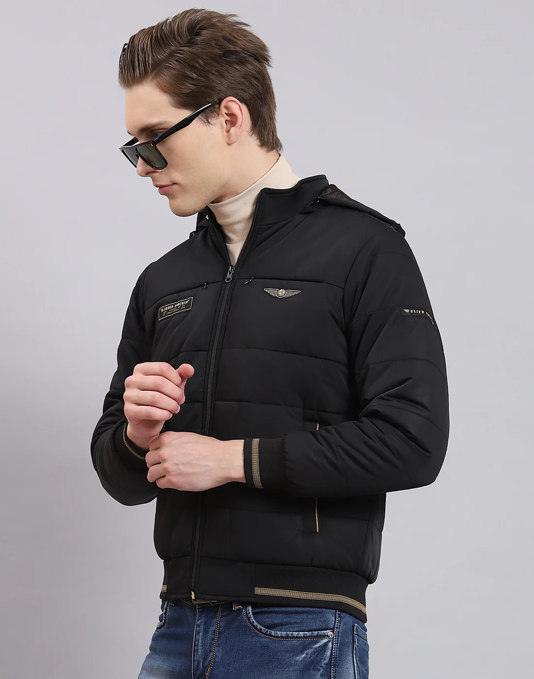 Men Black Solid Hooded Full Sleeve Jacket - Image 4