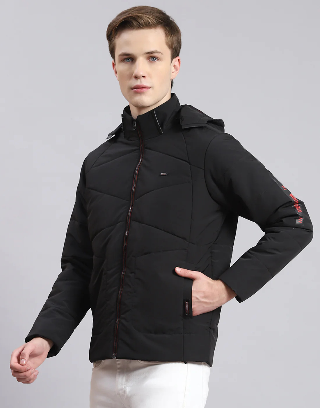 Men Black Solid Hooded Full Sleeve Jacket - Image 3