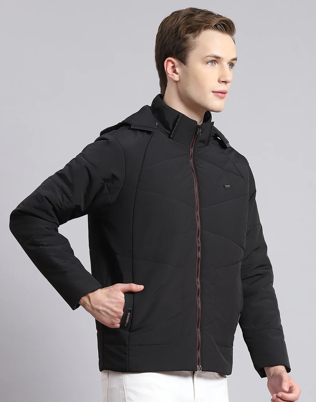 Men Black Solid Hooded Full Sleeve Jacket - Image 4