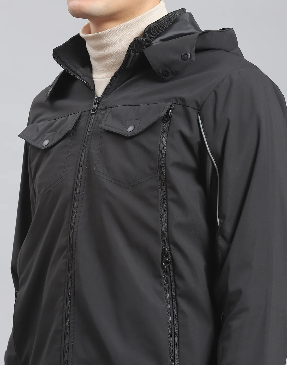 Men Black Solid Hooded Full Sleeve Jacket - Image 6