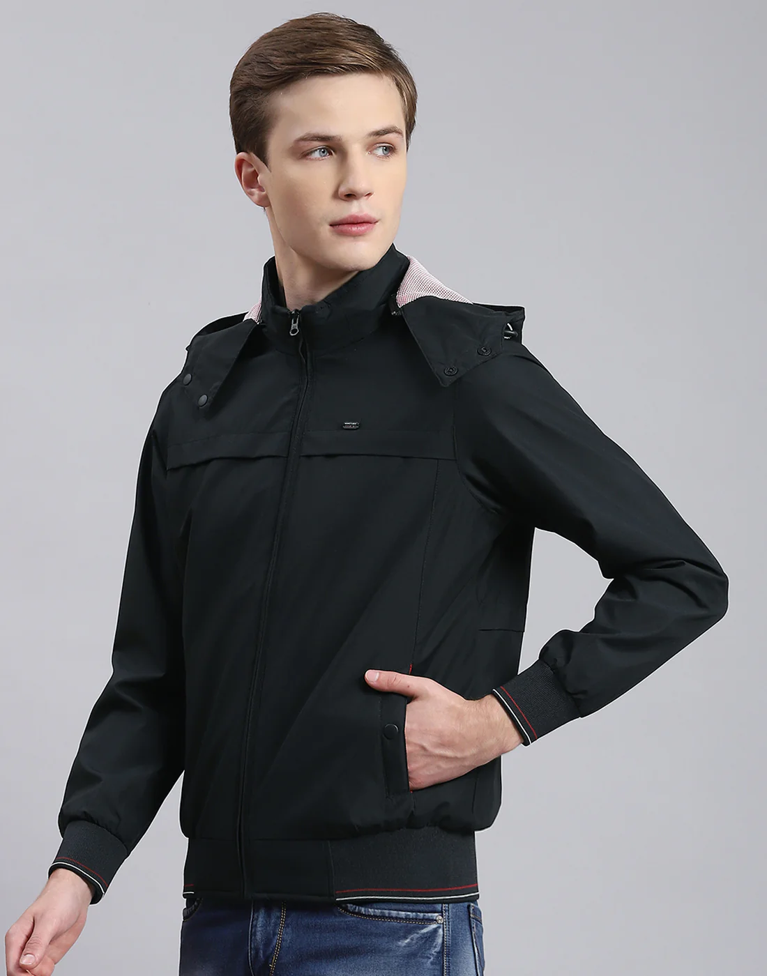 Men Black Solid Hooded Full Sleeve Jacket - Image 3