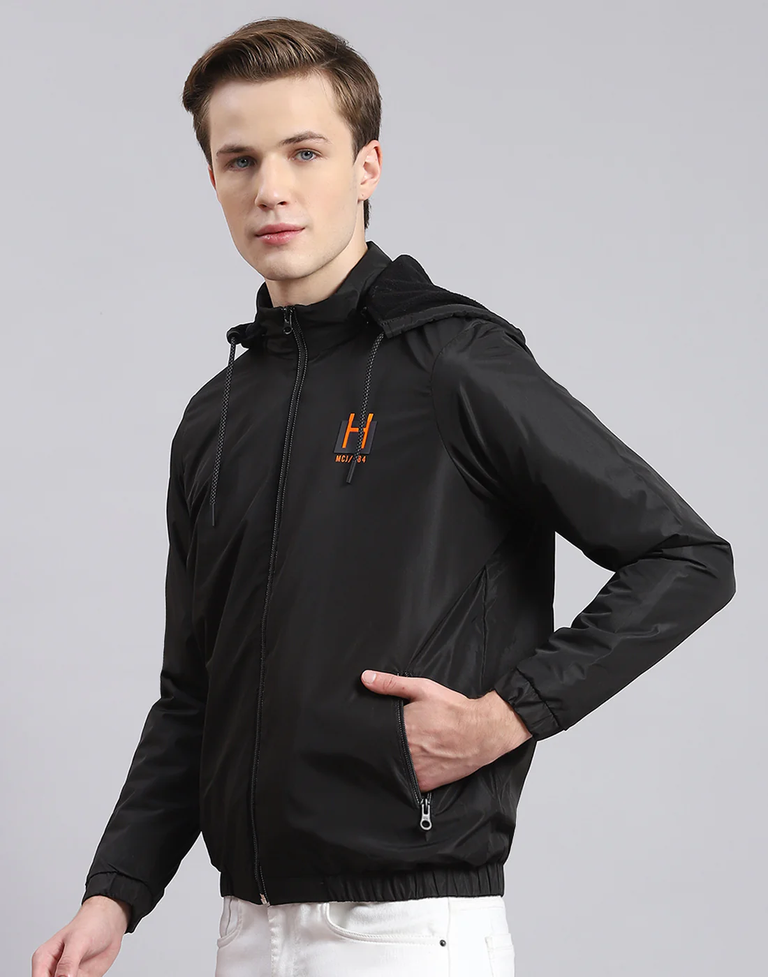 Men Black Solid Hooded Full Sleeve Jacket - Image 3