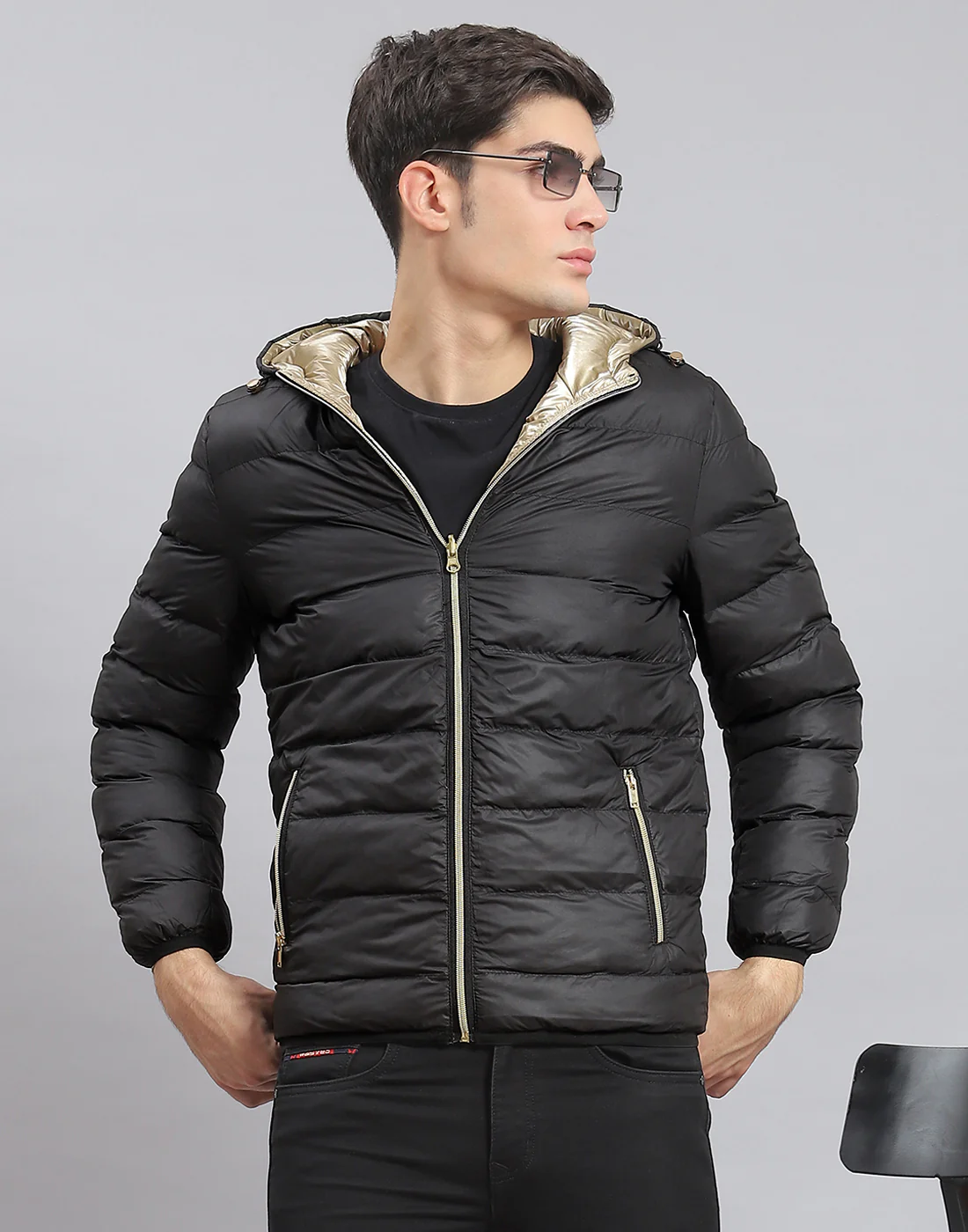 Men Black Solid Hooded Full Sleeve Jacket - Image 6