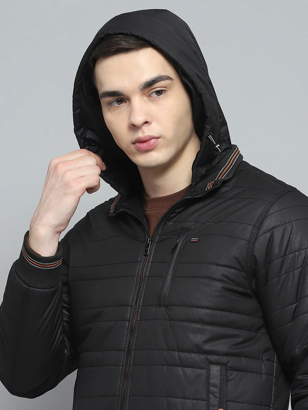 Men Black Solid Hooded Full Sleeve Jacket - Image 7