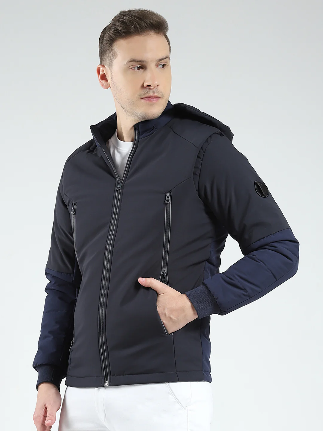 Men Black Solid Hooded Full Sleeve Jacket - Image 3