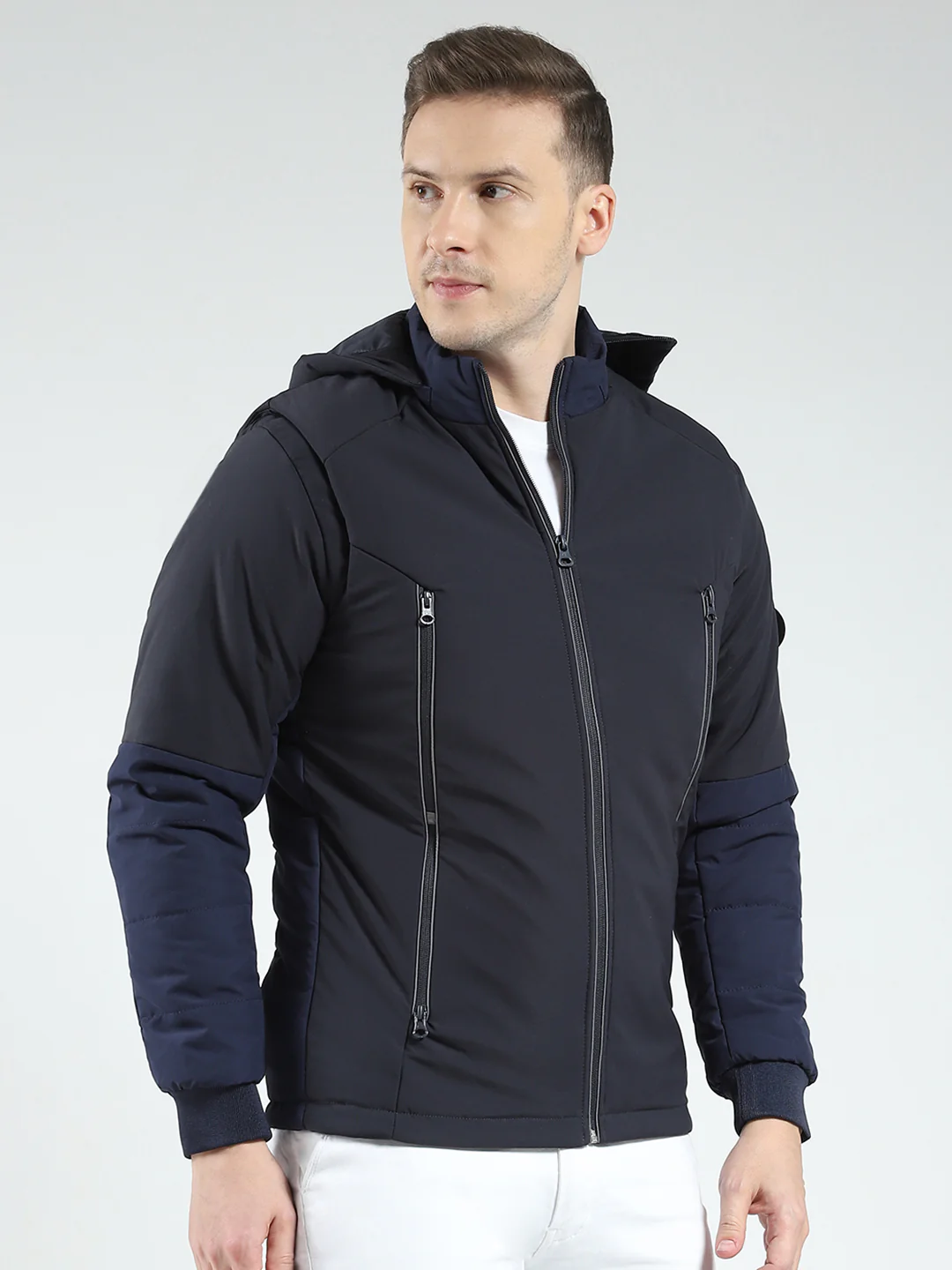 Men Black Solid Hooded Full Sleeve Jacket - Image 4