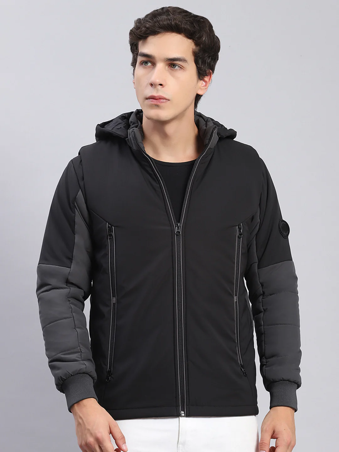 Men Black Solid Hooded Full Sleeve Jackets - Image 2