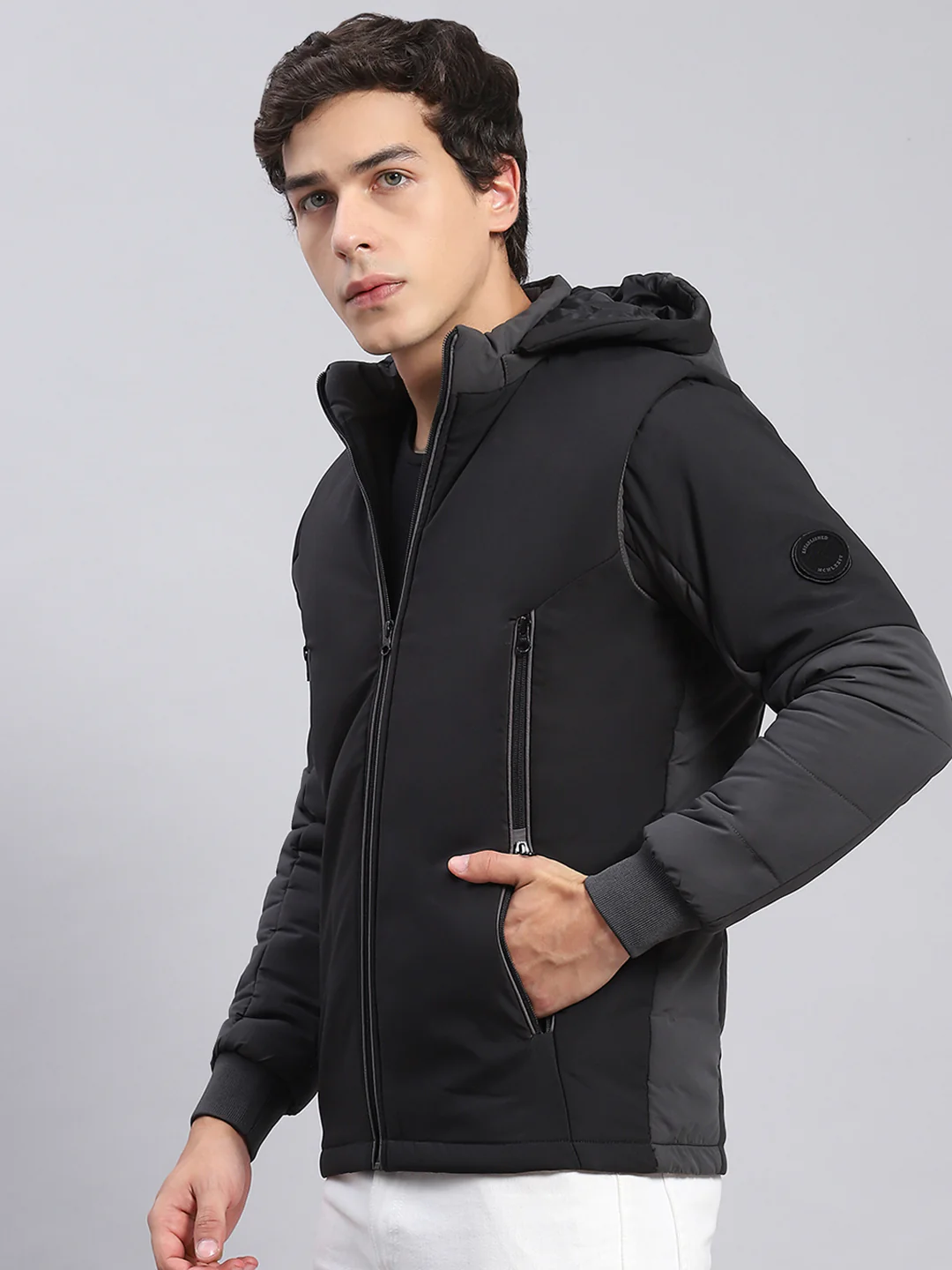 Men Black Solid Hooded Full Sleeve Jackets - Image 3