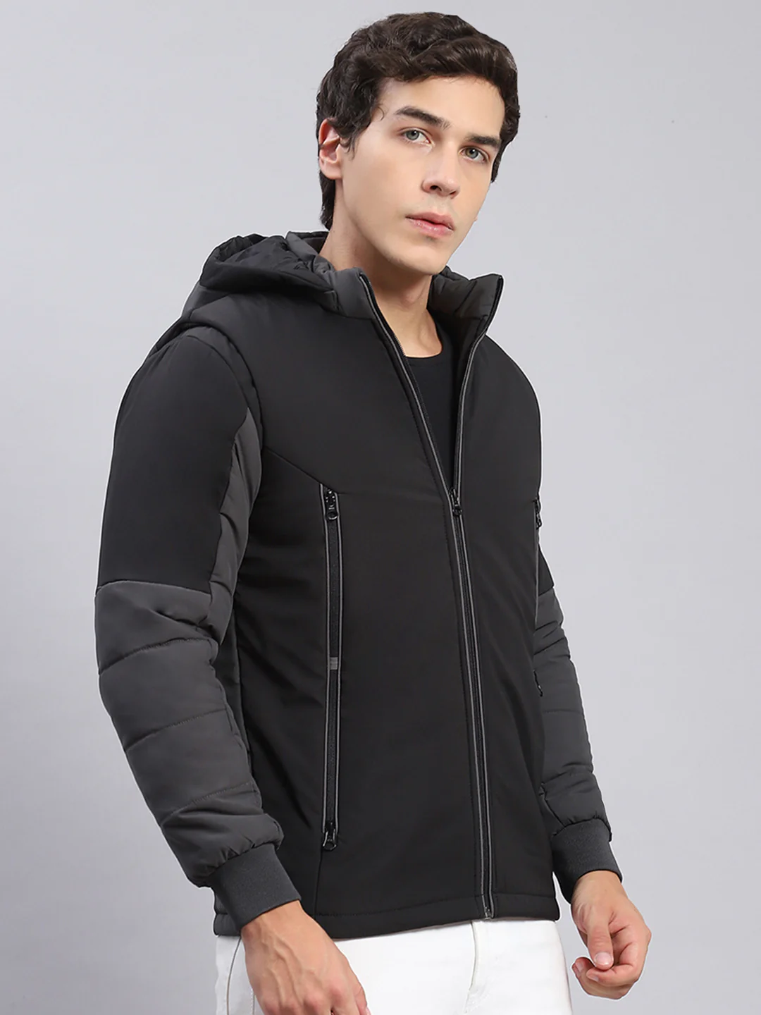 Men Black Solid Hooded Full Sleeve Jackets - Image 4
