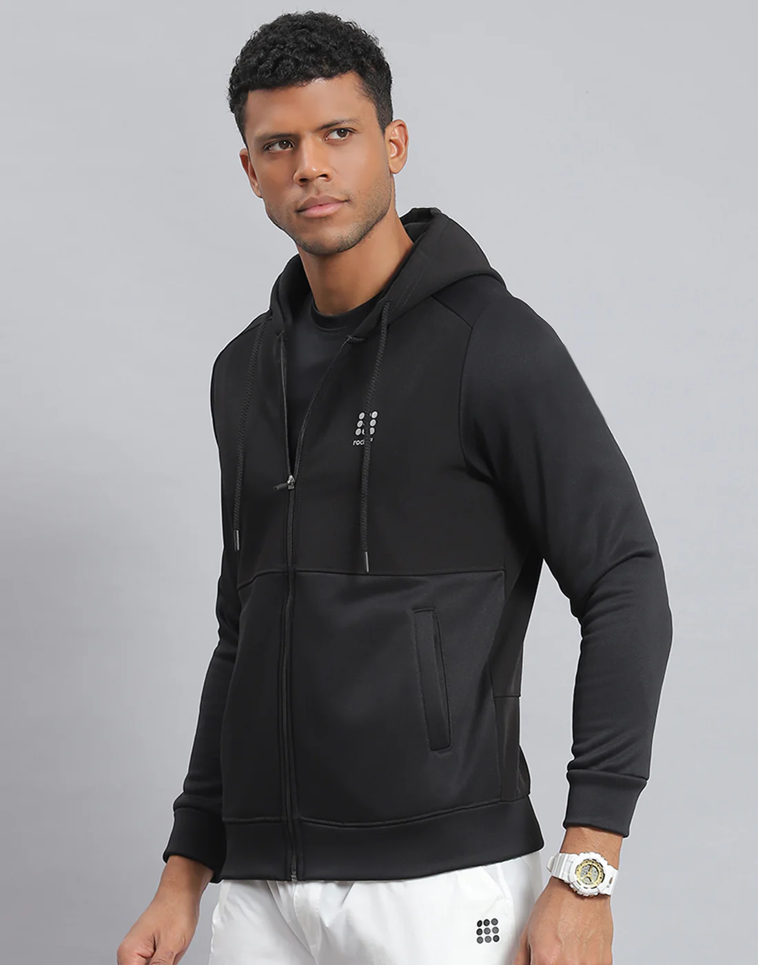 Rock.it Men Black Solid Hooded Full Sleeve Sweatshirt - Image 3