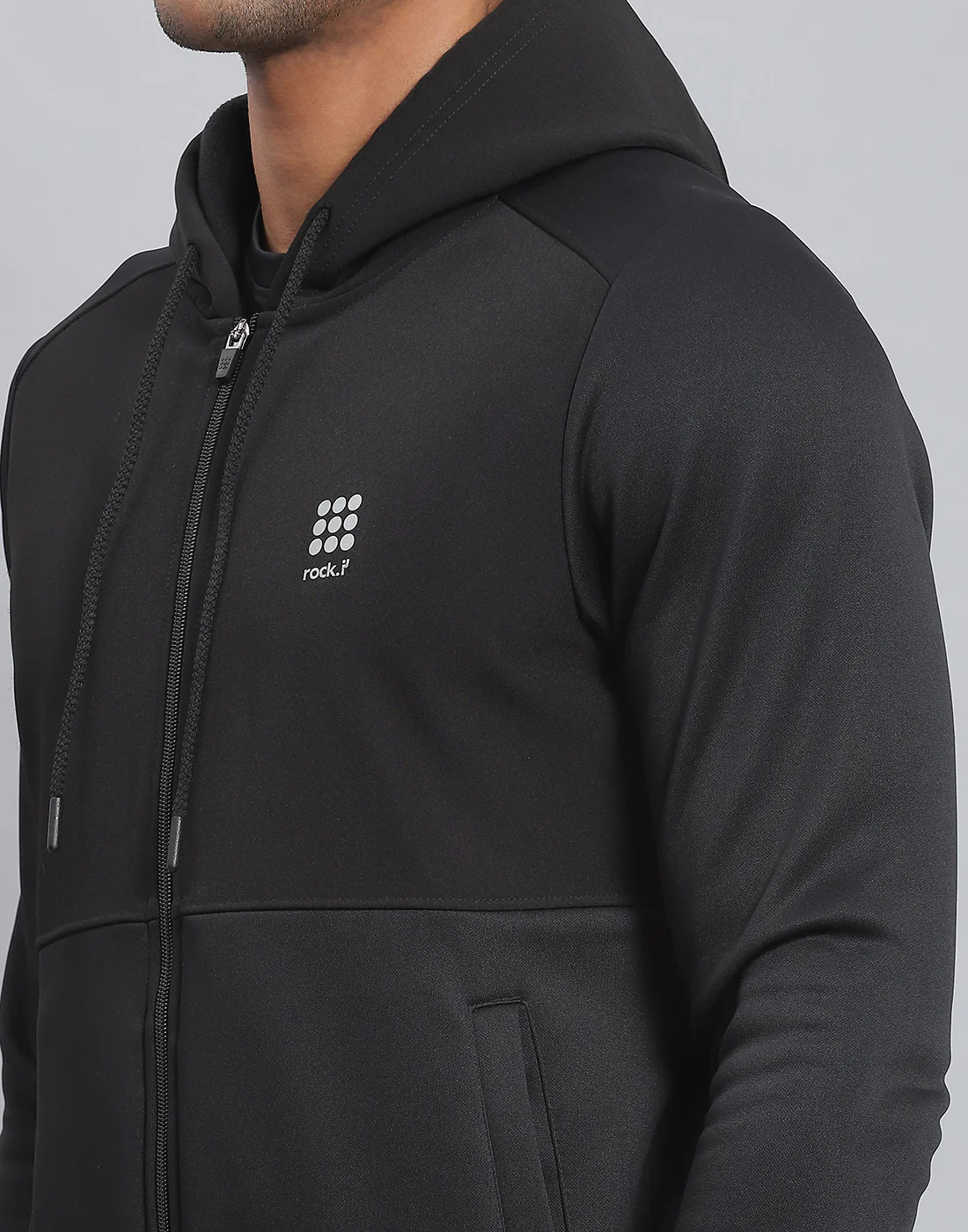 Rock.it Men Black Solid Hooded Full Sleeve Sweatshirt - Image 6