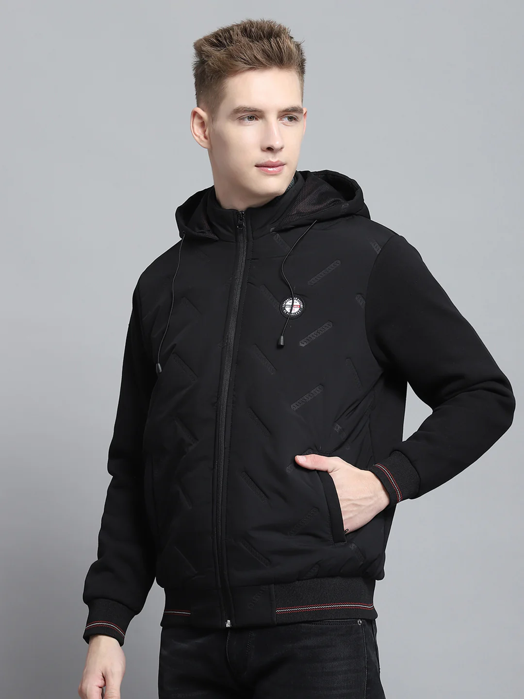 Men Black Solid Hooded Full Sleeve Sweatshirt - Image 3