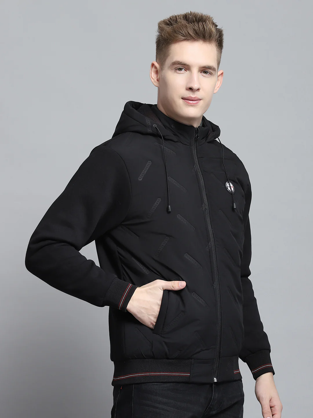 Men Black Solid Hooded Full Sleeve Sweatshirt - Image 4