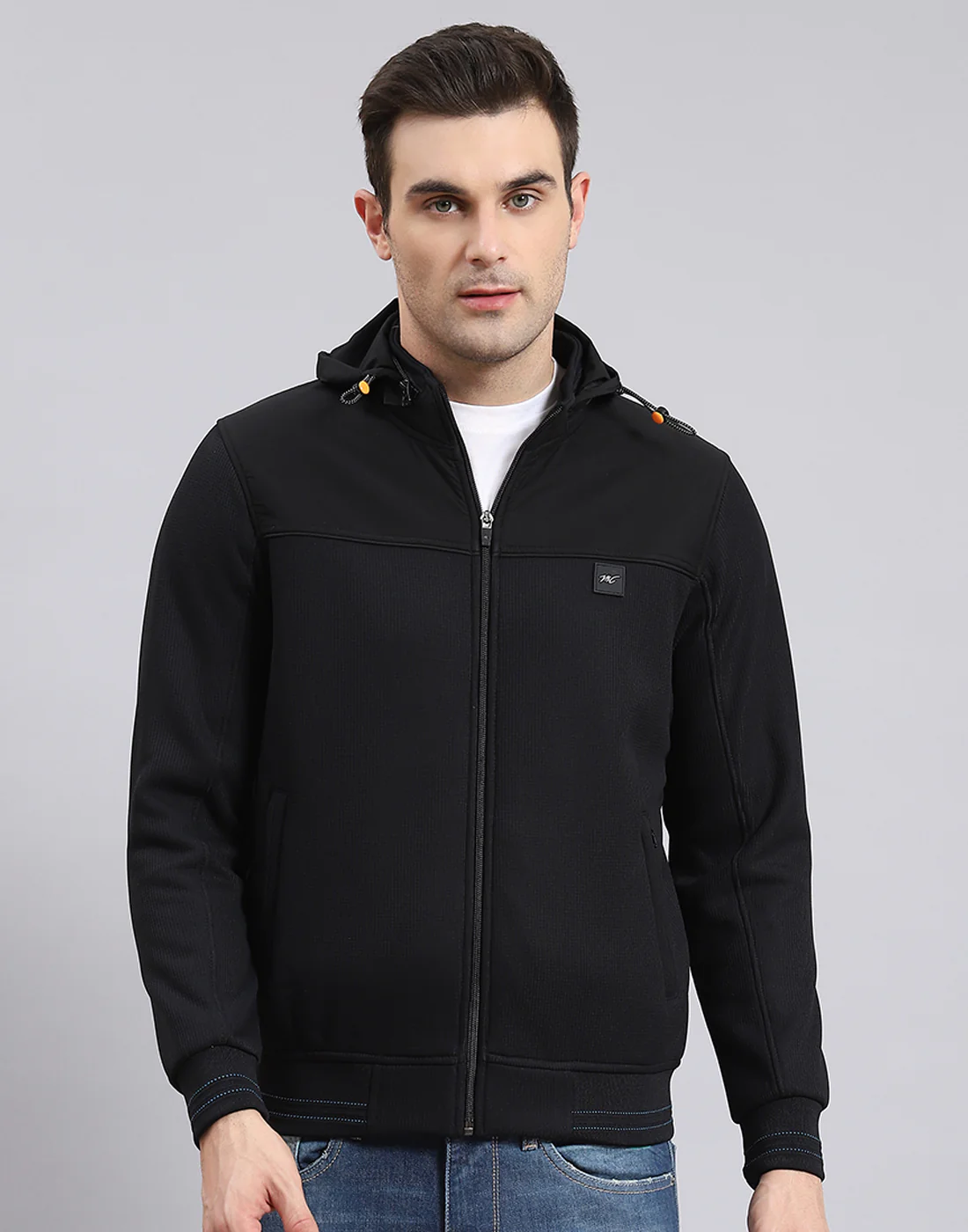 Men Black Solid Hooded Full Sleeve Sweatshirt - Image 3