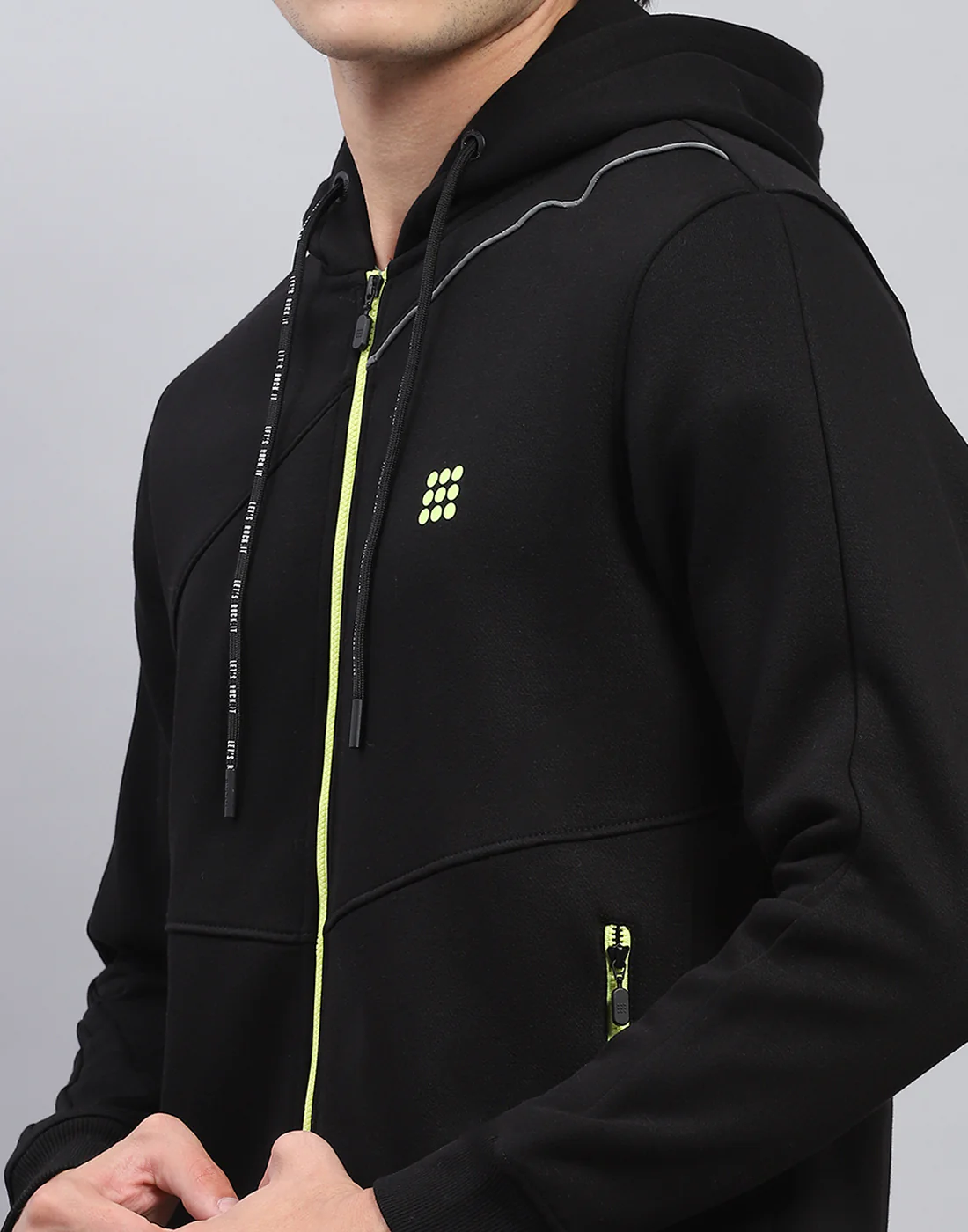 Rock.it Men Black Solid Hooded Full Sleeve Sweatshirt - Image 6