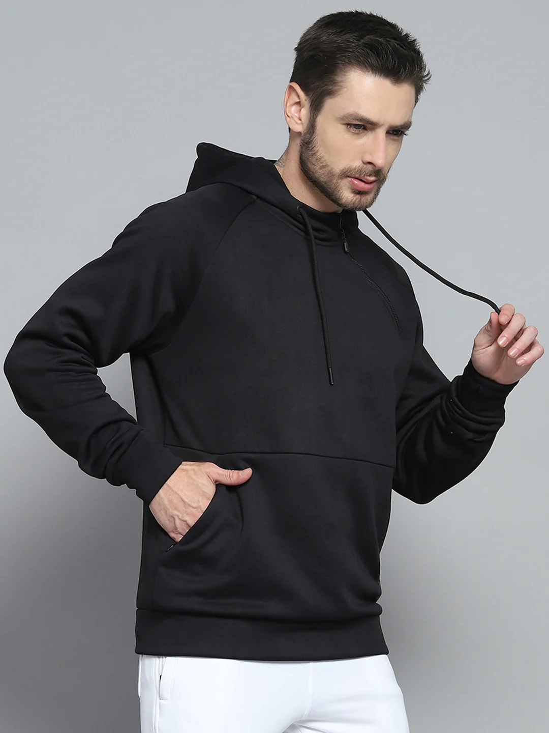 Rock.it Men Black Solid Hooded Full Sleeve Sweatshirt - Image 4