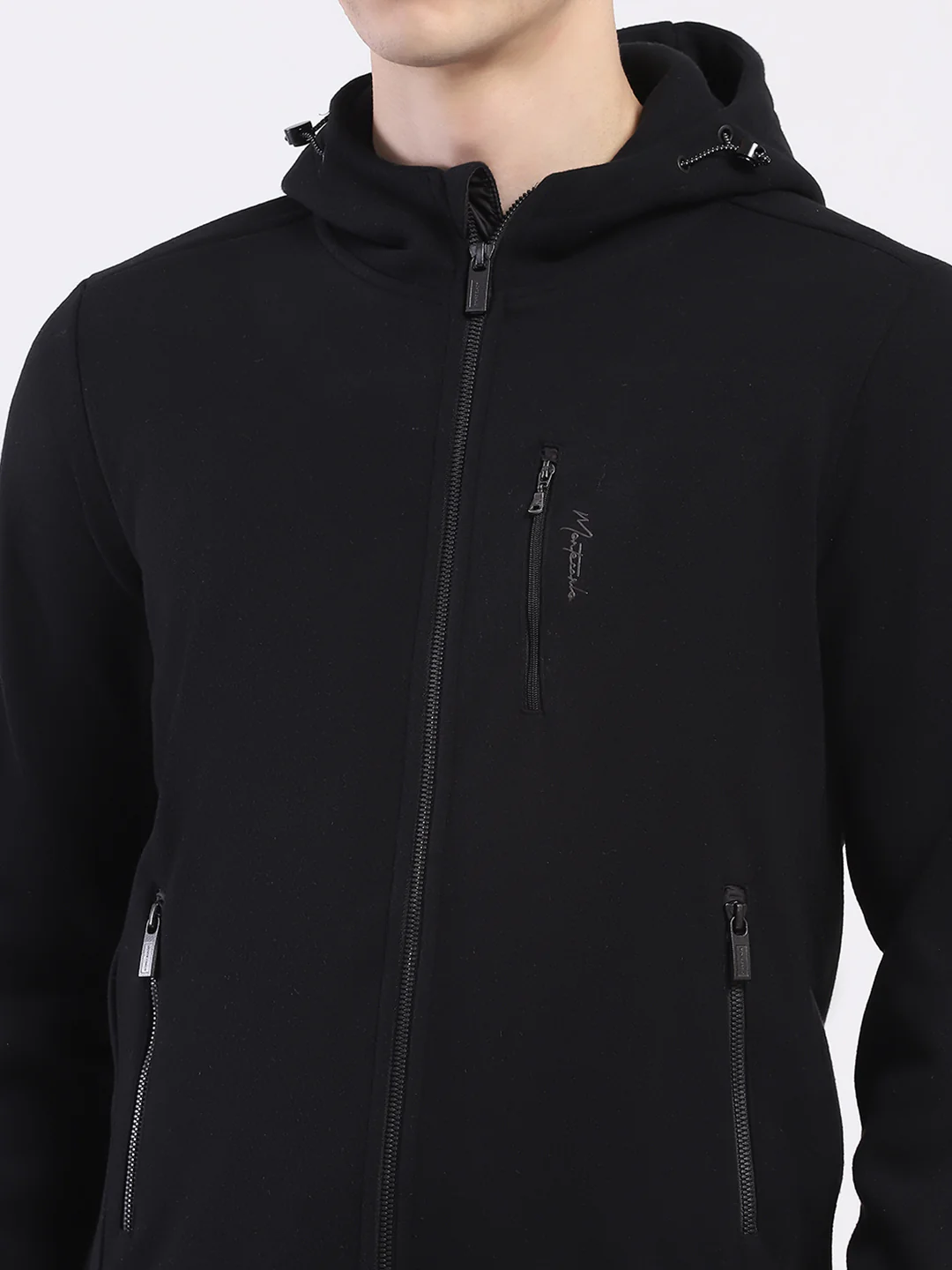 Men Black Solid Hooded Full Sleeve Sweatshirt - Image 8