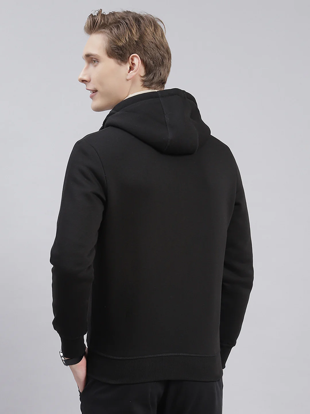 Men Black Solid Hooded Full Sleeve Sweatshirts - Image 5