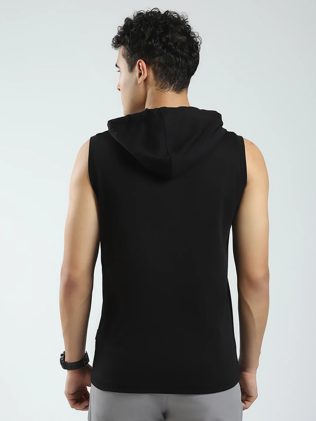 Rock.it Men Black Solid Hooded Sleeveless T-Shirt - Image 5