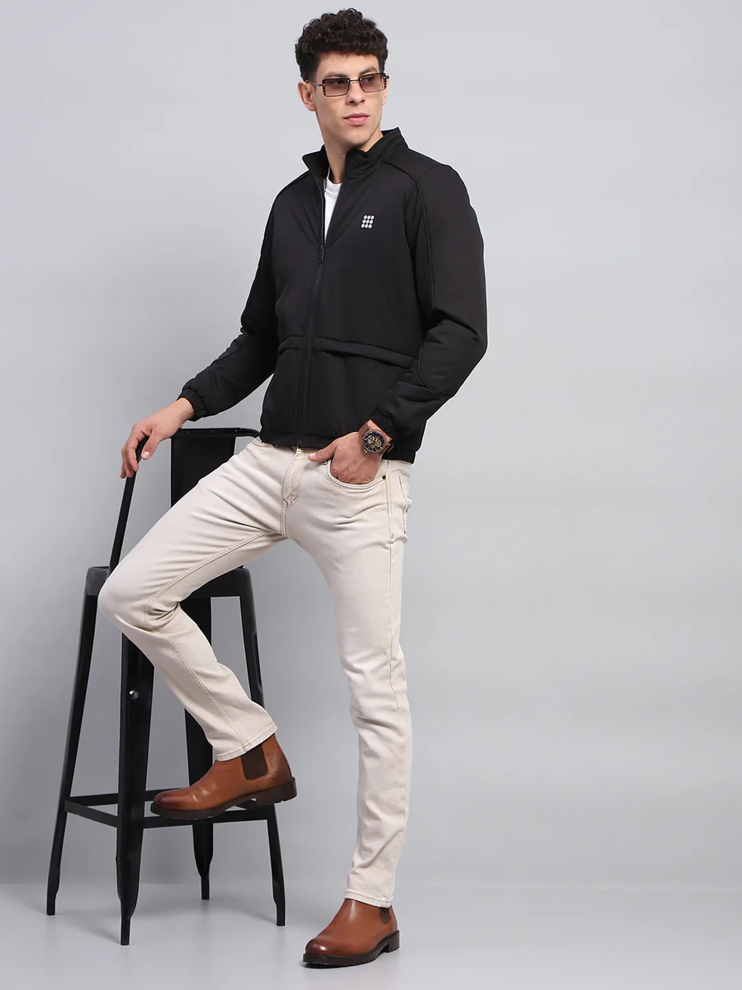 Rock.it Men Black Solid Mock Neck Full Sleeve Jacket - Image 2