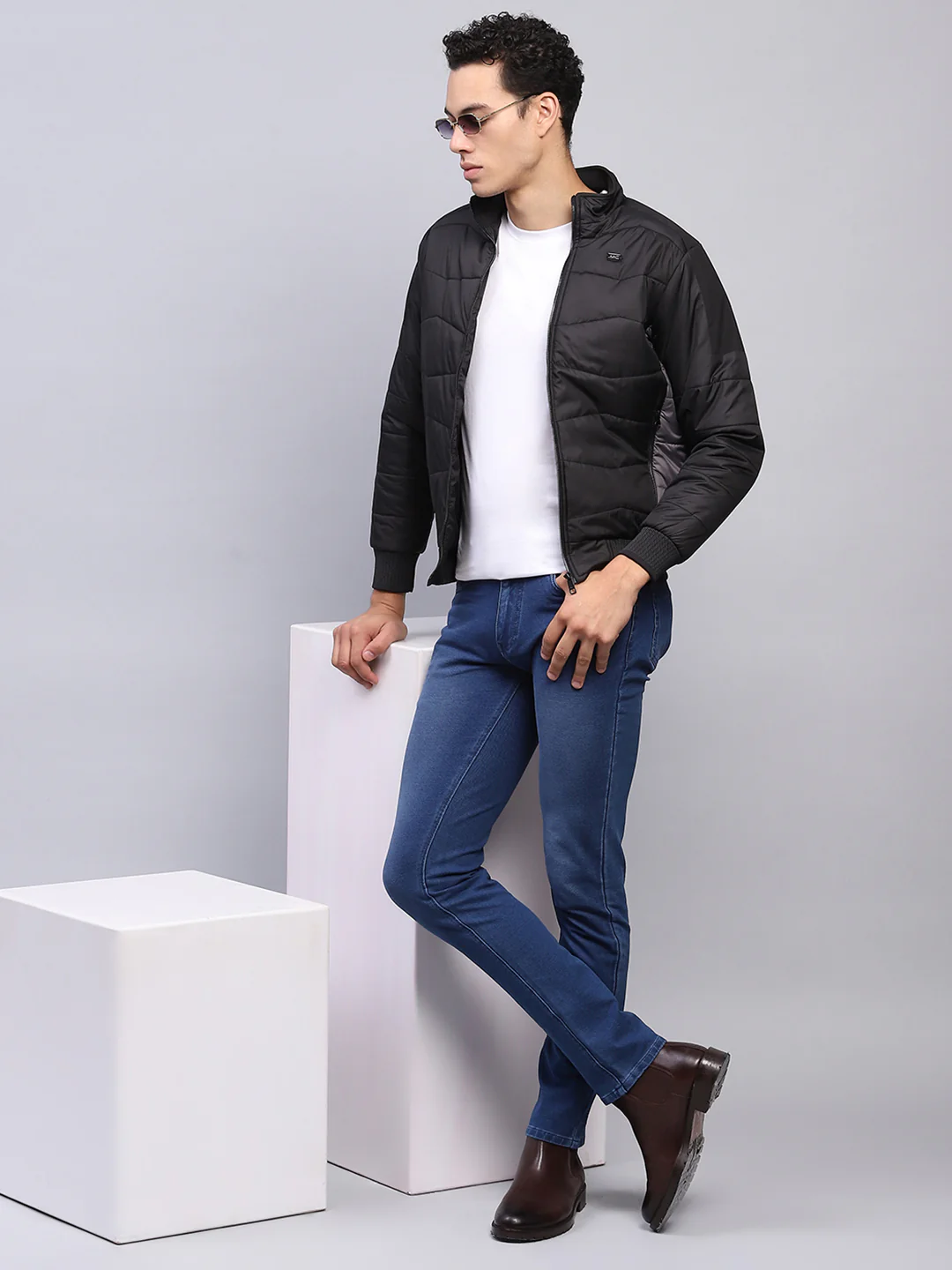 Men Black Solid Mock Neck Full Sleeve Jacket - Image 2