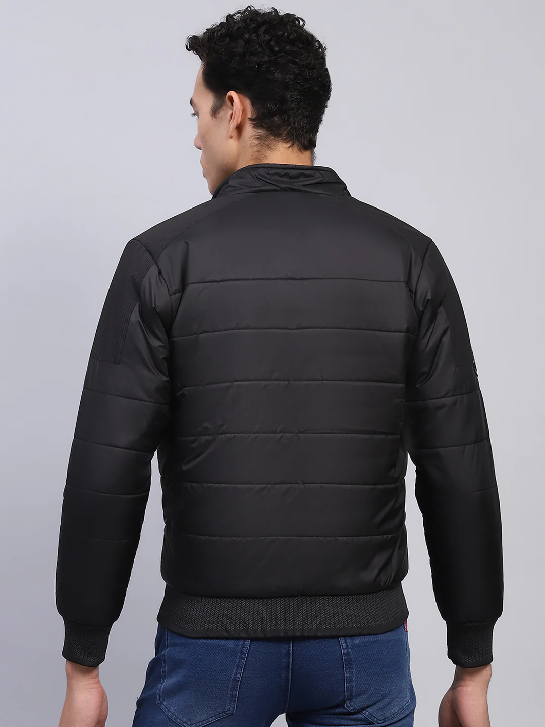 Men Black Solid Mock Neck Full Sleeve Jacket - Image 5