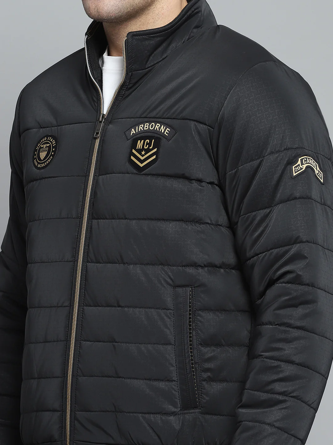 Men Black Solid Mock Neck Full Sleeve Jacket - Image 6