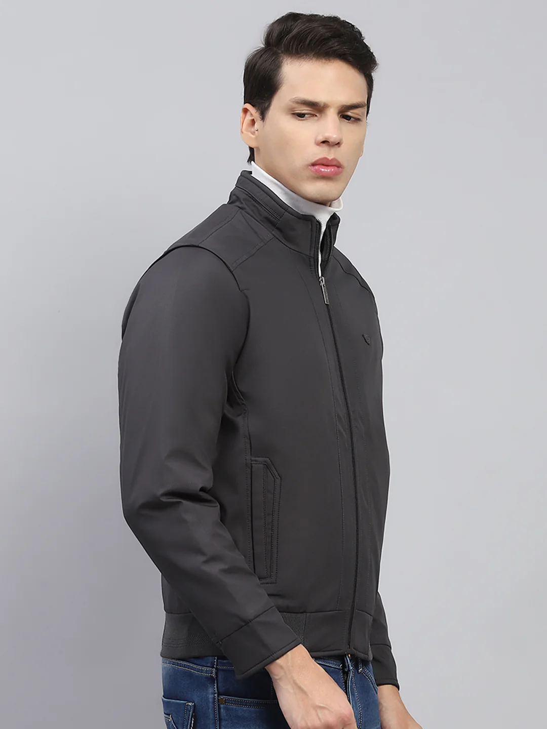 Men Black Solid Mock Neck Full Sleeve Jacket - Image 4