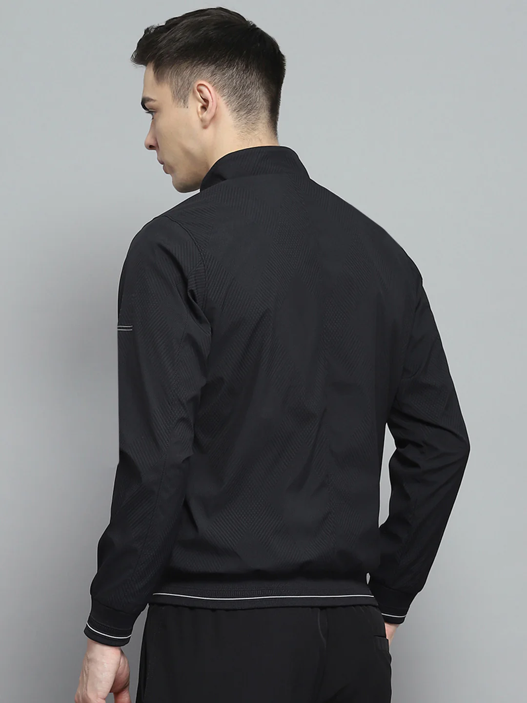 Men Black Solid Mock Neck Full Sleeve Jacket - Image 5