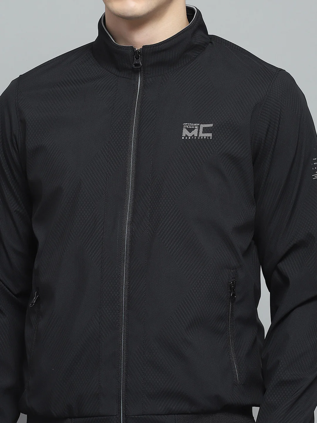 Men Black Solid Mock Neck Full Sleeve Jacket - Image 7