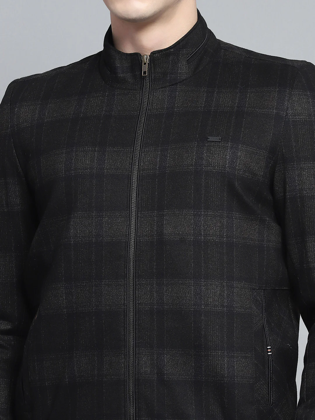 Men Black Solid Mock Neck Full Sleeve Jacket - Image 7