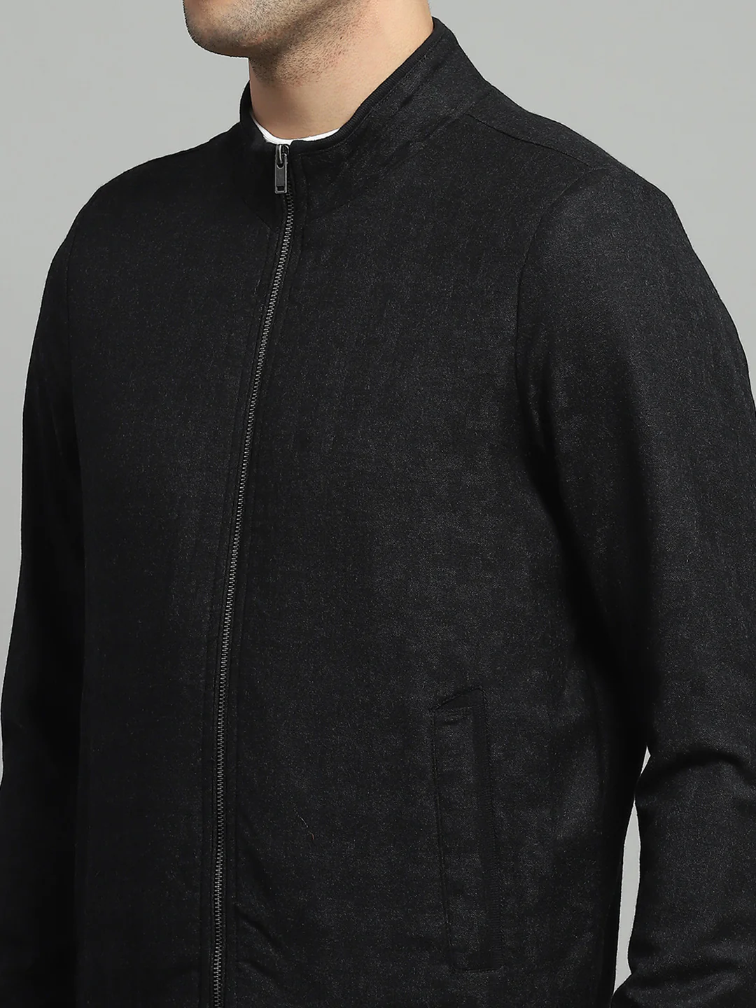 Luxuria Men Black Solid Mock Neck Full Sleeve Jacket - Image 6