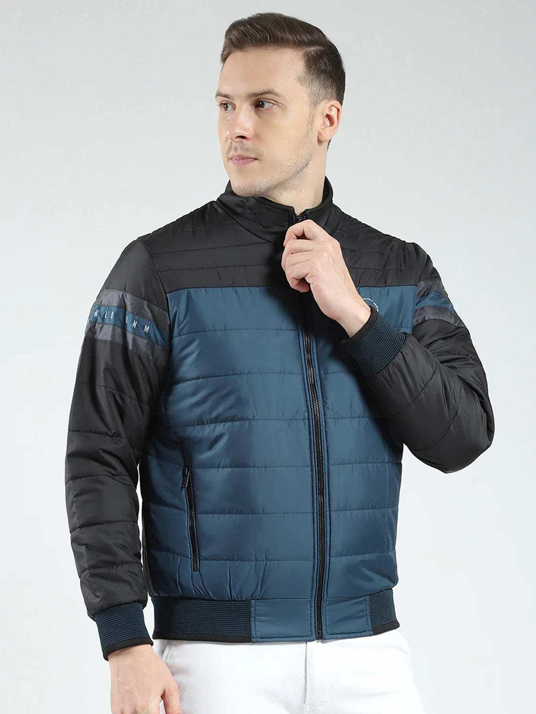 Men Black Solid Mock Neck Full Sleeve Jacket - Image 4