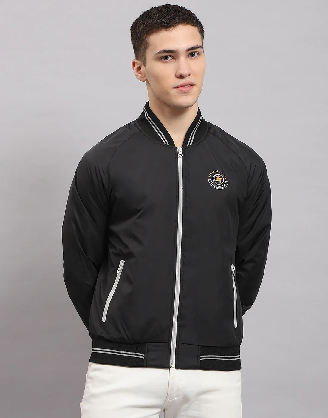 Men Black Solid Mock Neck Full Sleeve Jacket - Image 2