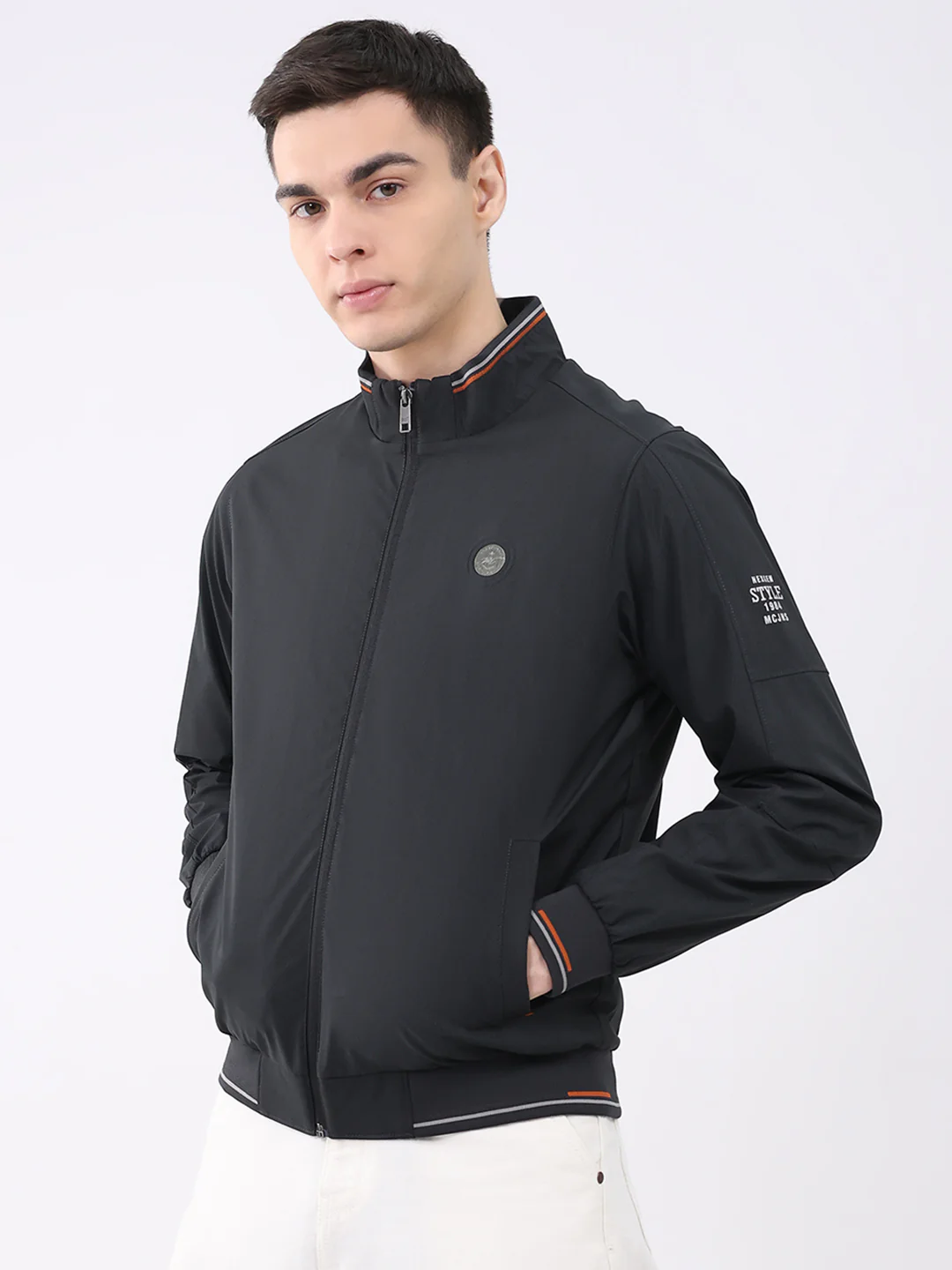 Men Black Solid Mock Neck Full Sleeve Jacket - Image 3