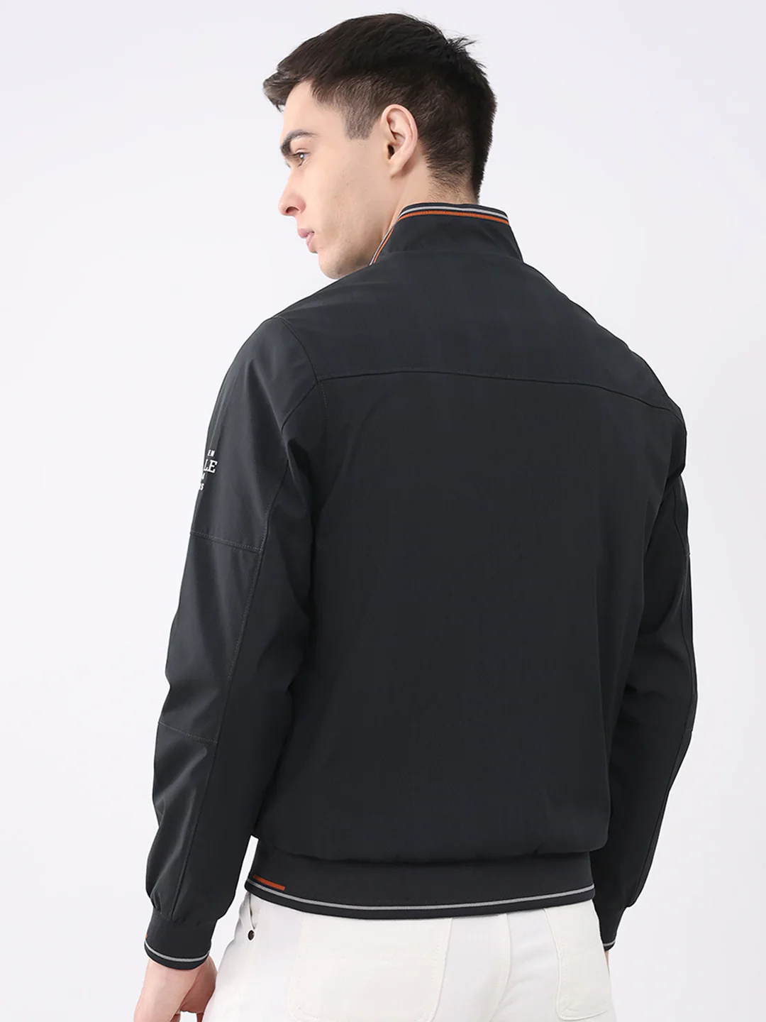 Men Black Solid Mock Neck Full Sleeve Jacket - Image 5