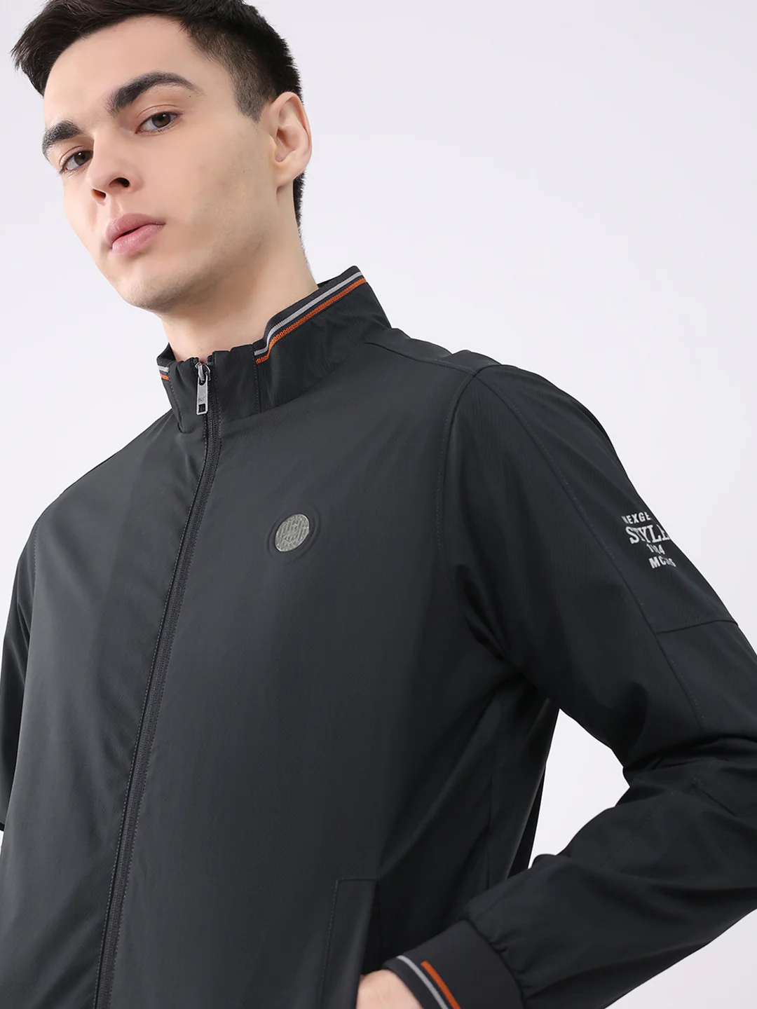 Men Black Solid Mock Neck Full Sleeve Jacket - Image 7