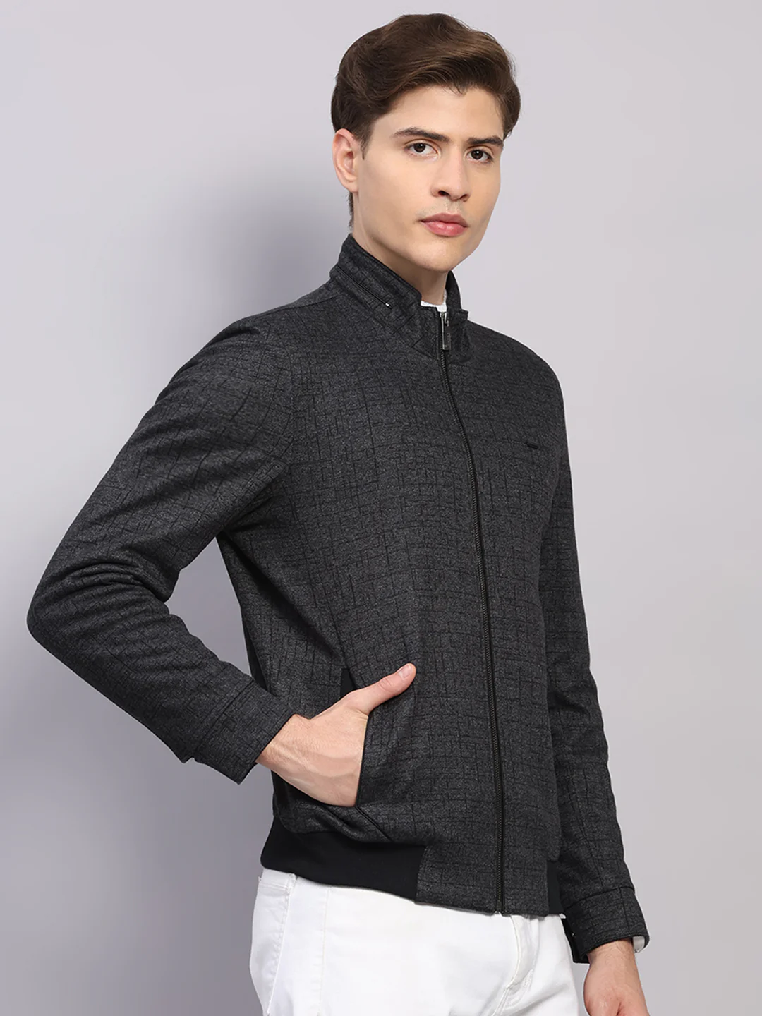 Men Black Solid Mock Neck Full Sleeve Jacket - Image 4