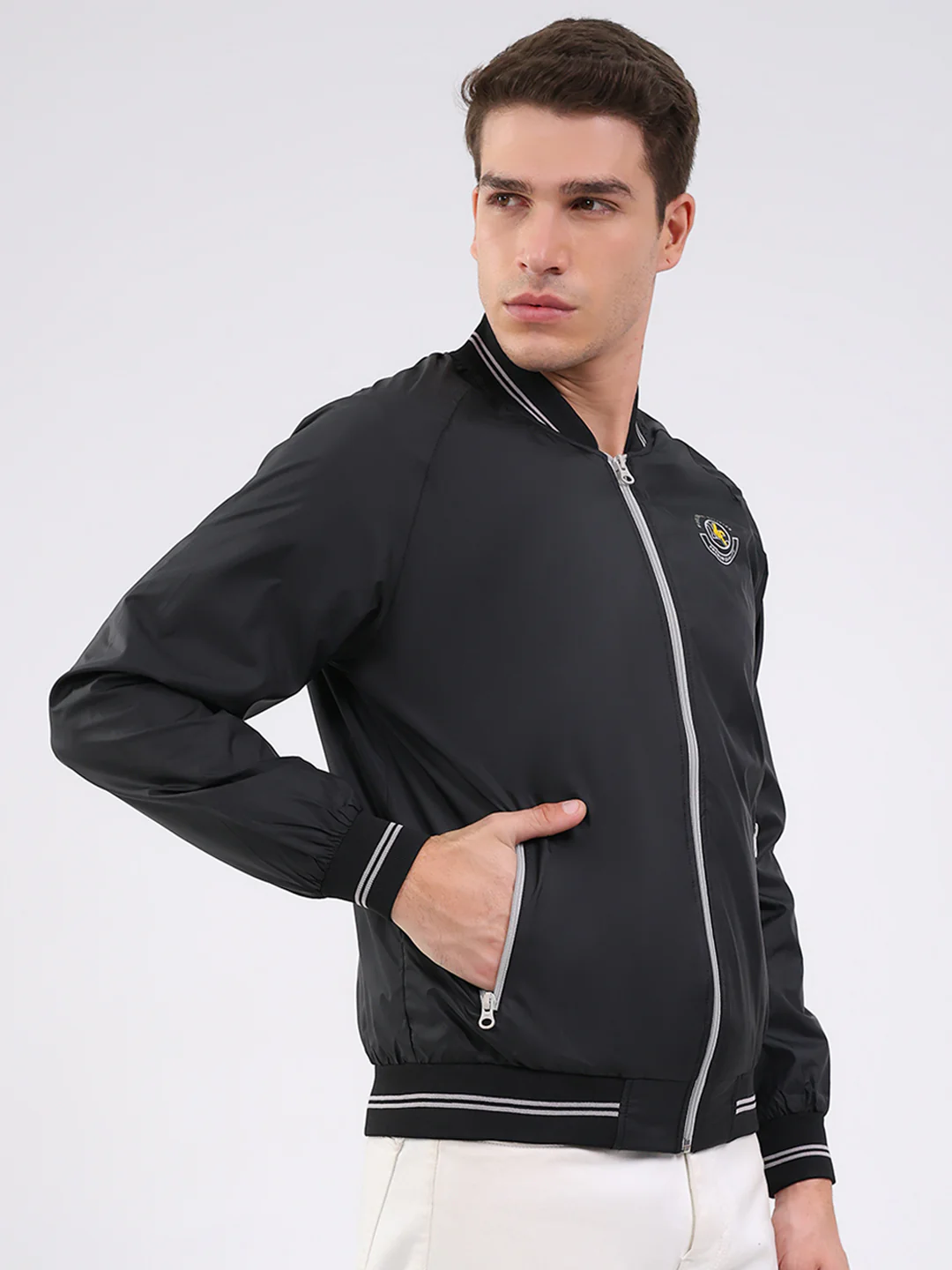 Men Black Solid Mock Neck Full Sleeve Jacket - Image 4