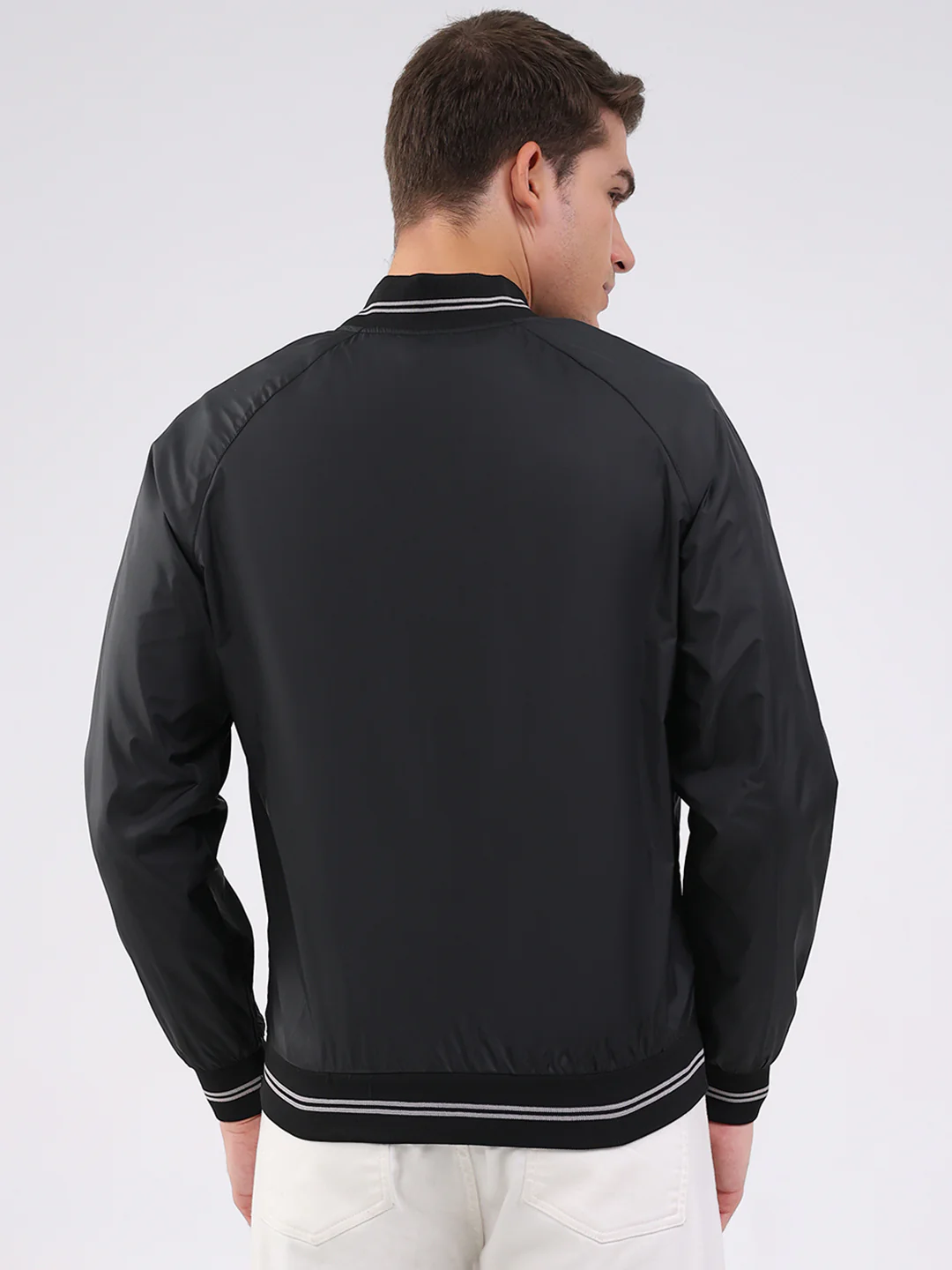 Men Black Solid Mock Neck Full Sleeve Jacket - Image 5