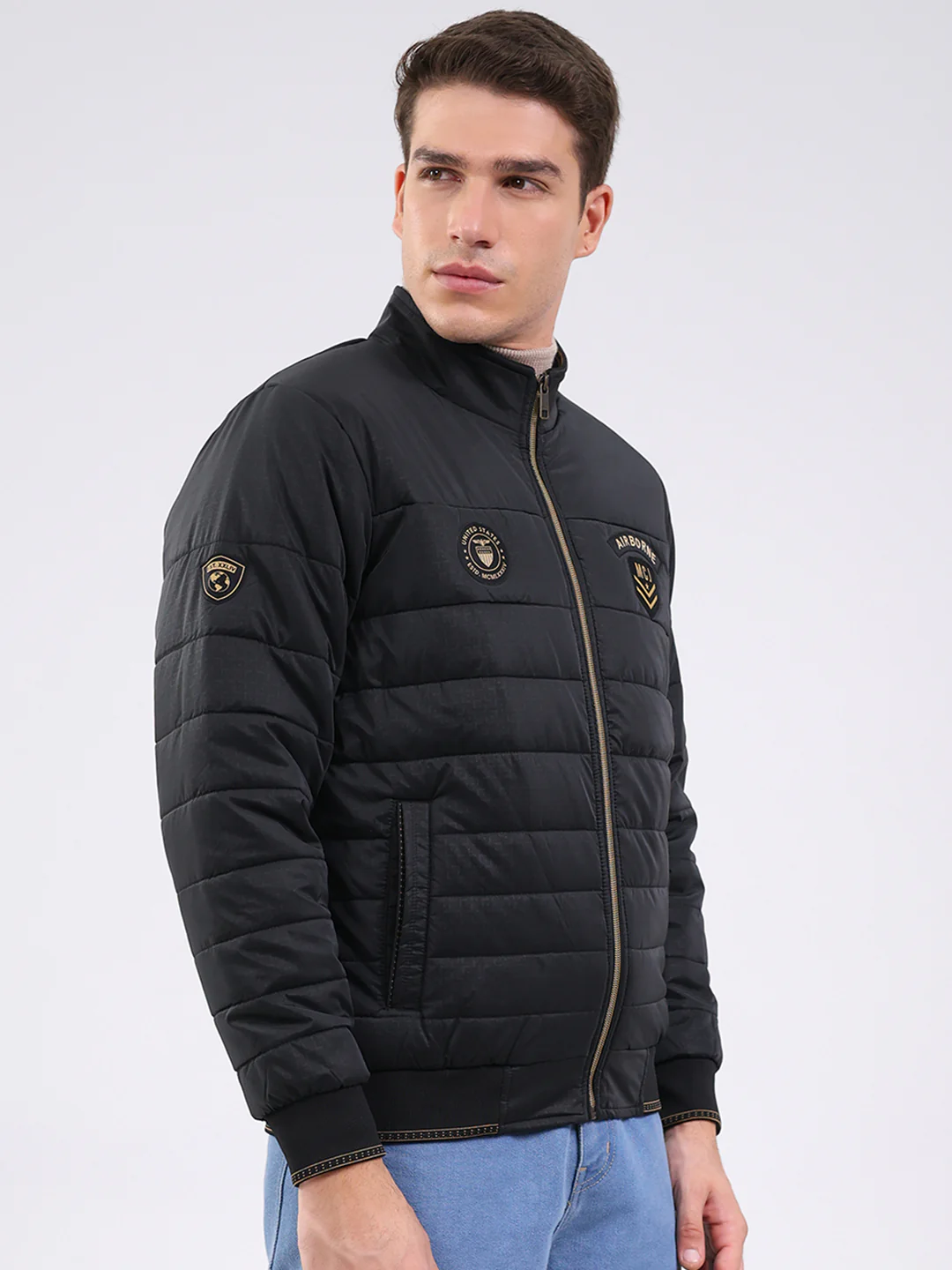 Men Black Solid Mock Neck Full Sleeve Jacket - Image 4