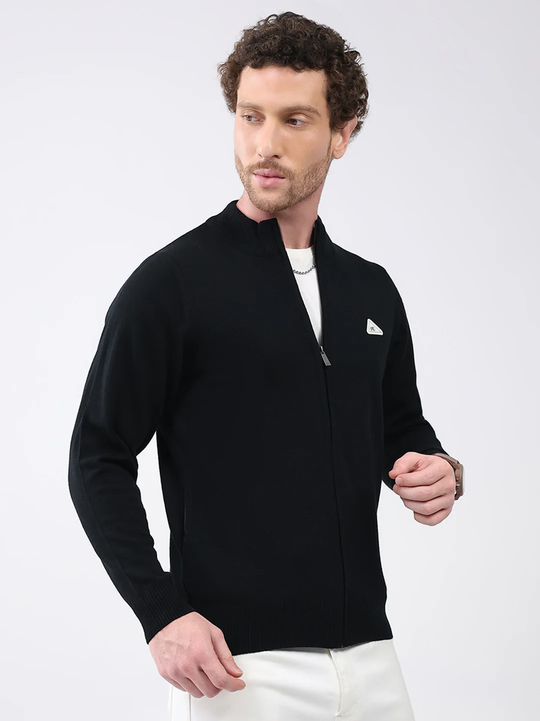 Men Black Solid Mock Neck Full Sleeve Pullover - Image 4