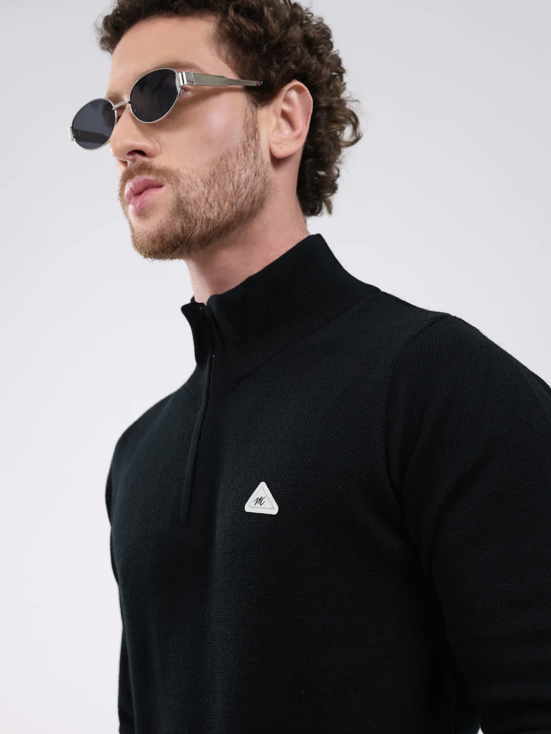 Men Black Solid Mock Neck Full Sleeve Pullover - Image 7