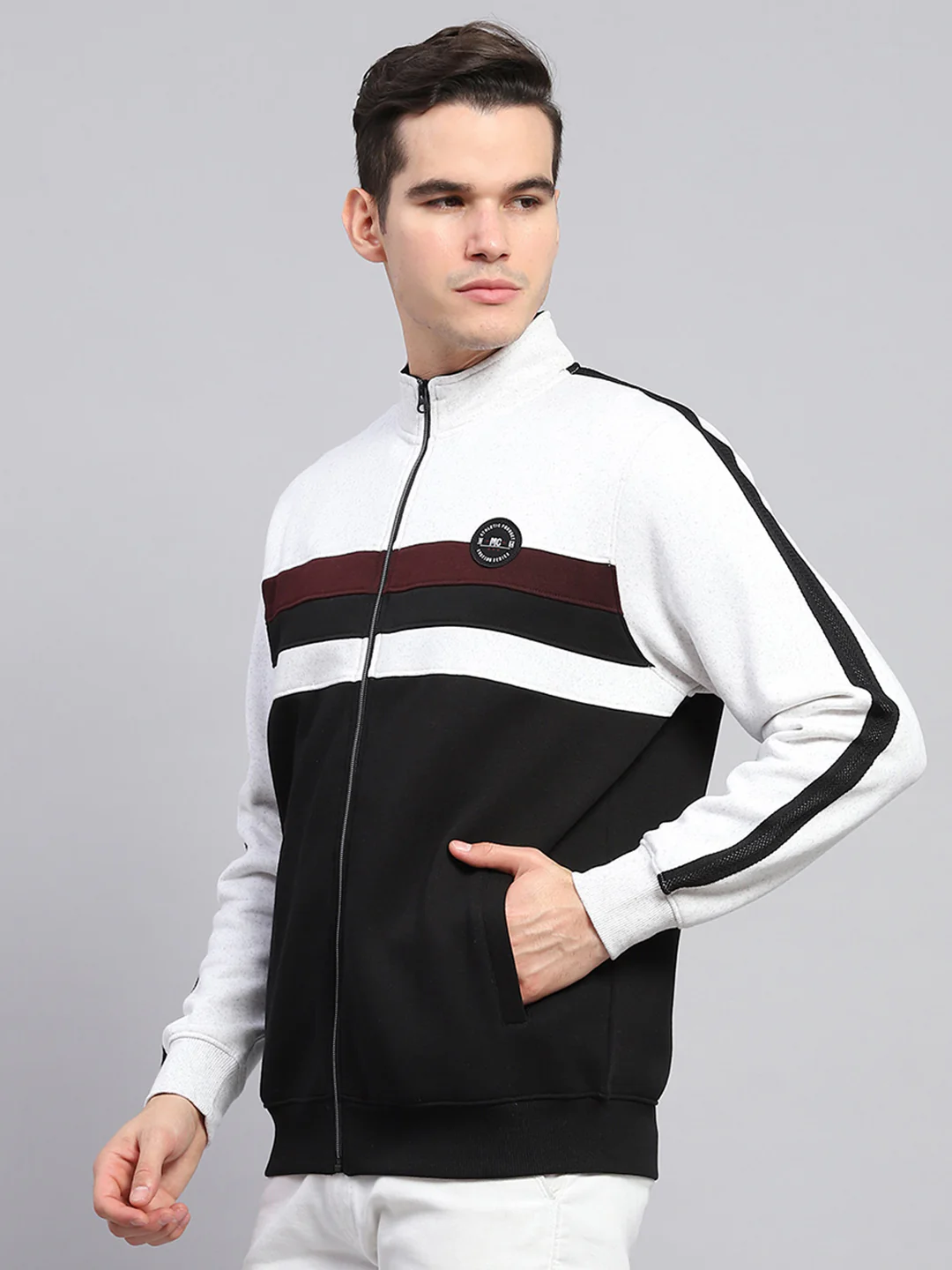 Men Black Solid Mock Neck Full Sleeve Sweatshirt - Image 3